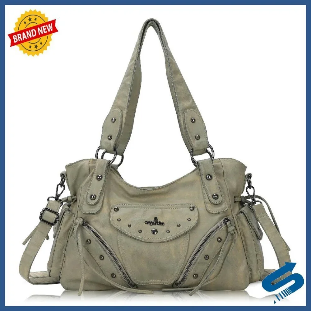 Large Retro Vegan Leather Hobo Bag with Crossbody Strap & Multiple Pockets